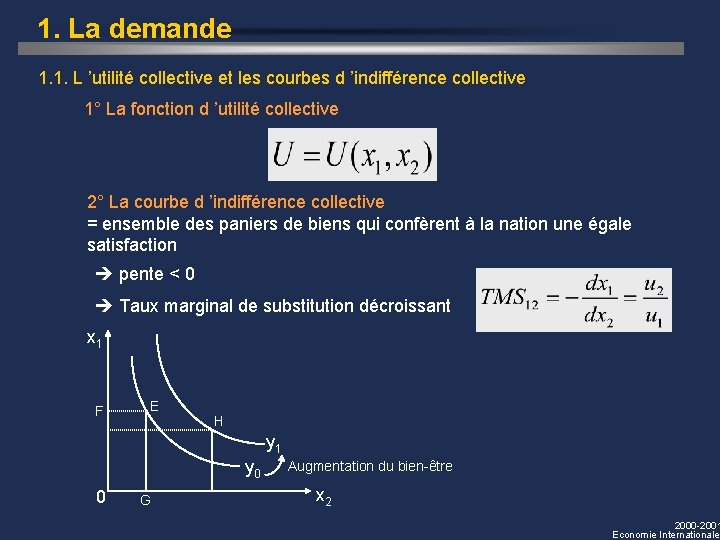 1. La demande 1. 1. L ’utilité collective et les courbes d ’indifférence collective 1. La demande 1. 1. L ’utilité collective et les courbes d ’indifférence collective