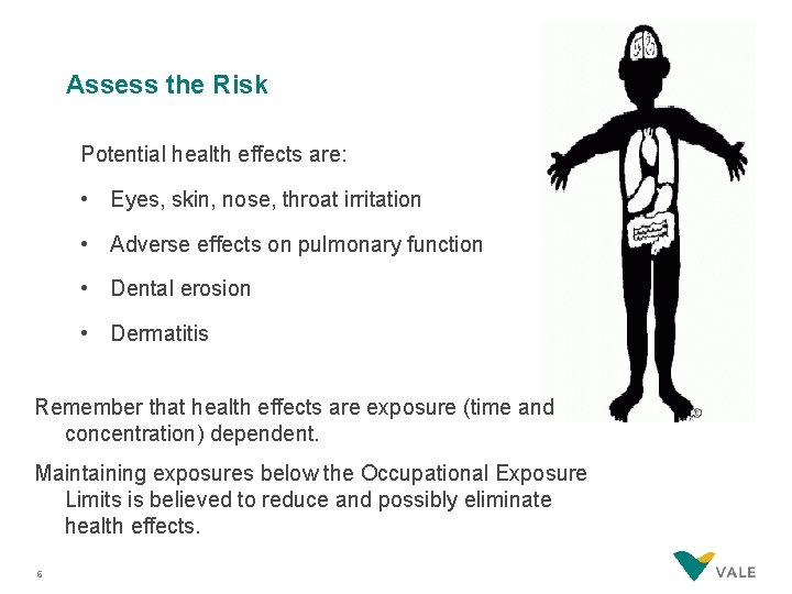 Assess the Risk Potential health effects are: • Eyes, skin, nose, throat irritation •