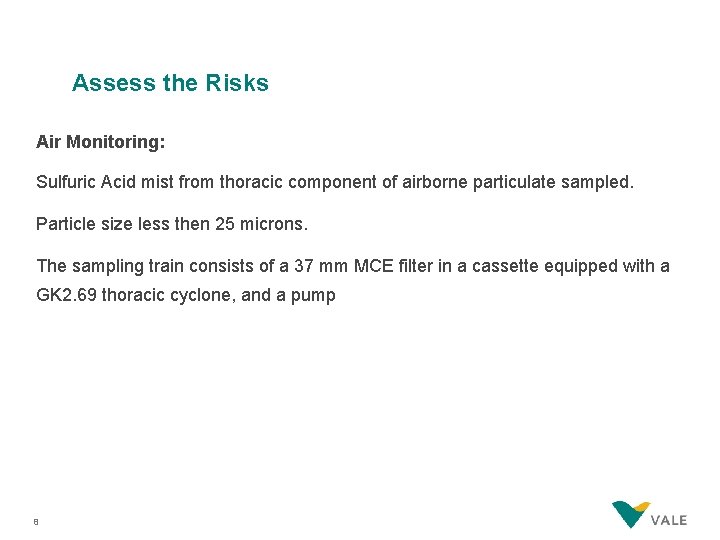 Assess the Risks Air Monitoring: Sulfuric Acid mist from thoracic component of airborne particulate