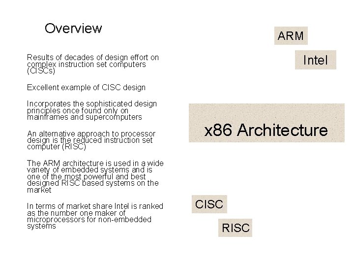 Overview n Results of decades of design effort on complex instruction set computers (CISCs) Overview n Results of decades of design effort on complex instruction set computers (CISCs)