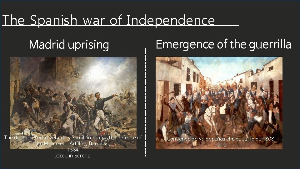 The Spanish war of Independence Emergence of the guerrilla Madrid uprising . The death