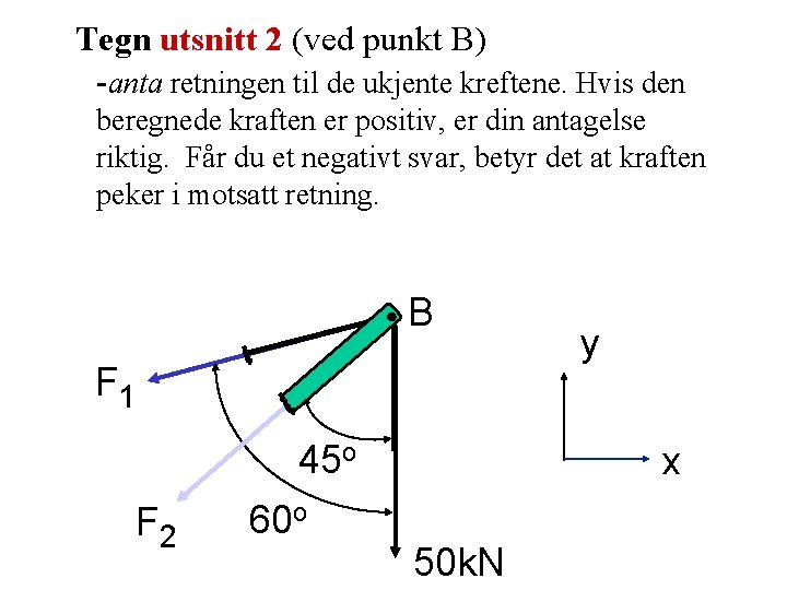 Tegn utsnitt 2 (ved punkt B) -anta retningen til de ukjente kreftene. Hvis den