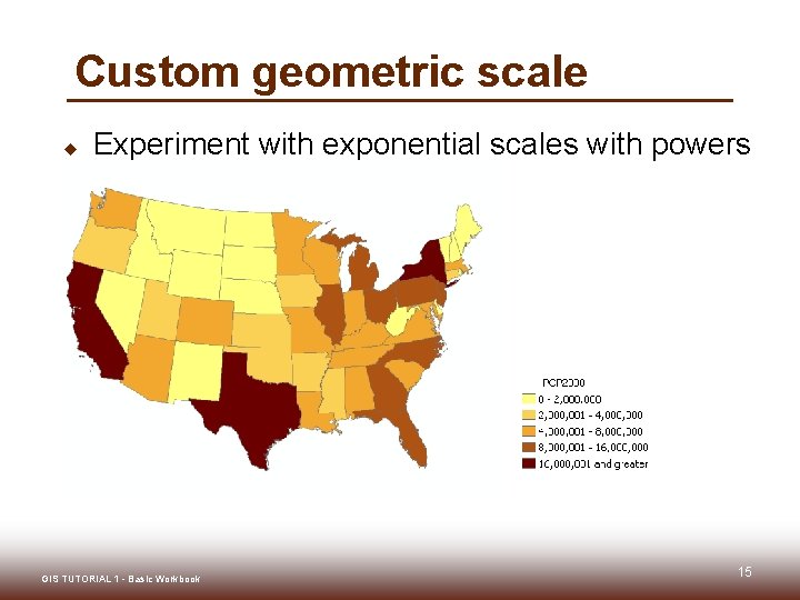 Custom geometric scale u Experiment with exponential scales with powers of 2 or 3. Custom geometric scale u Experiment with exponential scales with powers of 2 or 3.