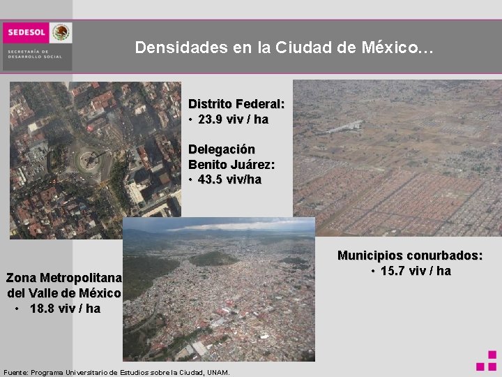 Densidades en la Ciudad de México… Distrito Federal: • 23. 9 viv / ha