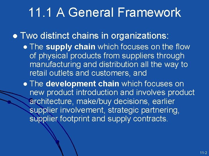 11. 1 A General Framework l Two distinct chains in organizations: The supply chain 11. 1 A General Framework l Two distinct chains in organizations: The supply chain