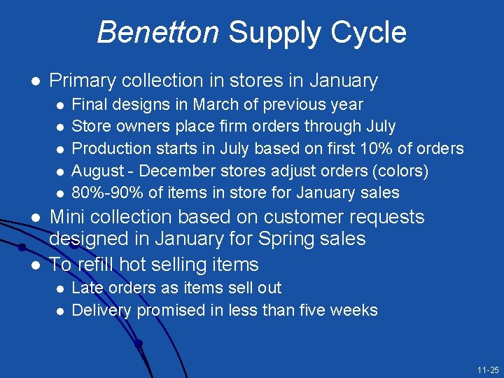 Benetton Supply Cycle l Primary collection in stores in January l l l l Benetton Supply Cycle l Primary collection in stores in January l l l l