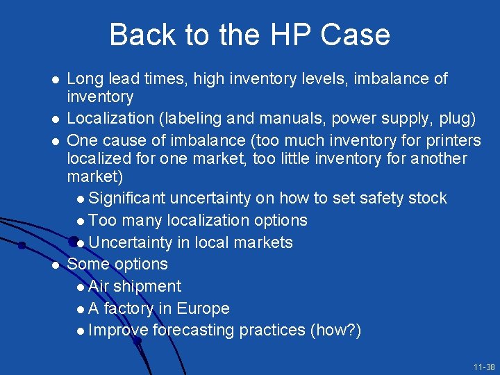 Back to the HP Case l l Long lead times, high inventory levels, imbalance Back to the HP Case l l Long lead times, high inventory levels, imbalance