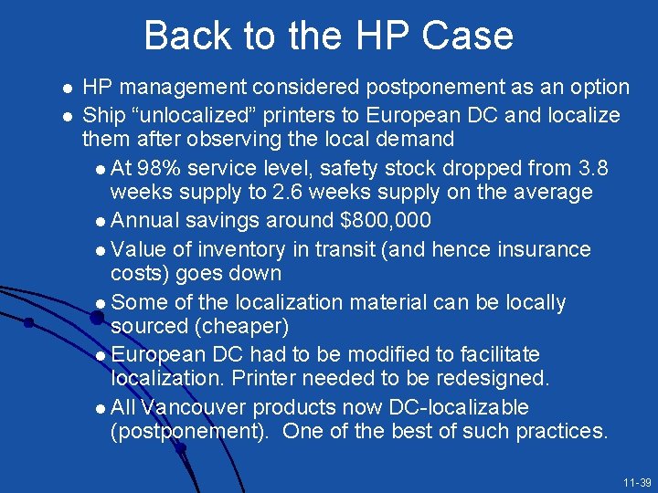 Back to the HP Case l l HP management considered postponement as an option Back to the HP Case l l HP management considered postponement as an option