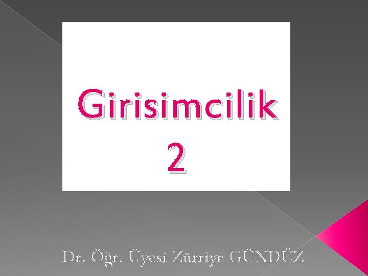 Girisimcilik 2 Dr. Öğr. Üyesi Zürriye GÜNDÜZ Girisimcilik 2 Dr. Öğr. Üyesi Zürriye GÜNDÜZ