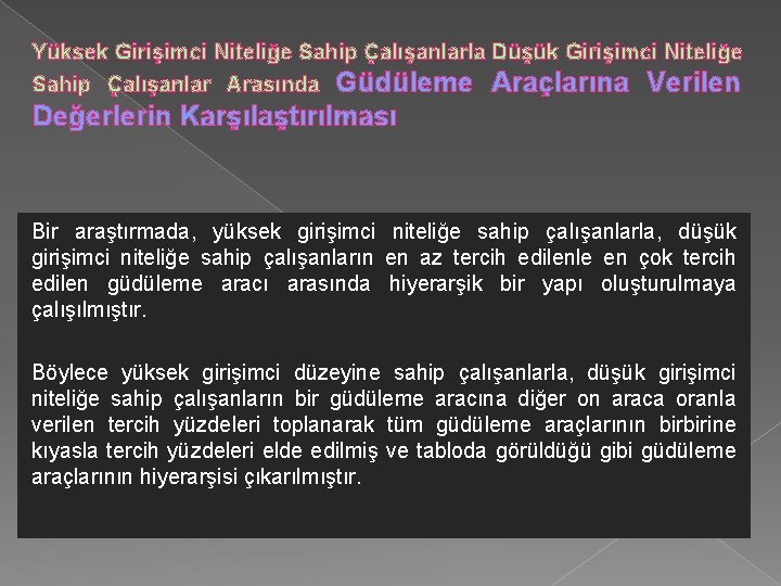 Yüksek Girişimci Niteliğe Sahip Çalışanlarla Düşük Girişimci Niteliğe Sahip Çalışanlar Arasında Güdüleme Araçlarına Verilen Yüksek Girişimci Niteliğe Sahip Çalışanlarla Düşük Girişimci Niteliğe Sahip Çalışanlar Arasında Güdüleme Araçlarına Verilen