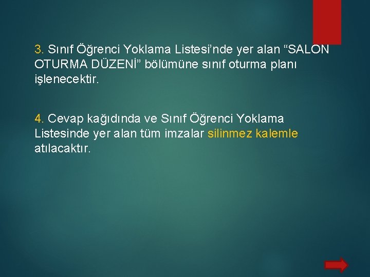 3. Sınıf Öğrenci Yoklama Listesi’nde yer alan “SALON OTURMA DÜZENİ” bölümüne sınıf oturma planı