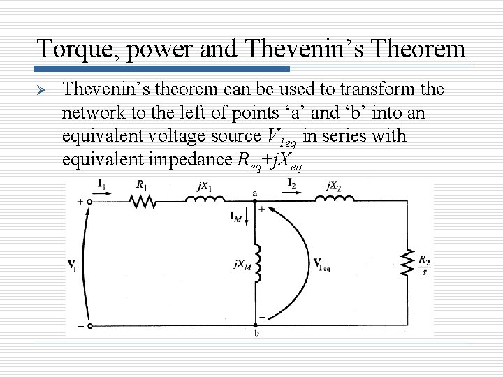 Torque, power and Thevenin’s Theorem Ø Thevenin’s theorem can be used to transform the