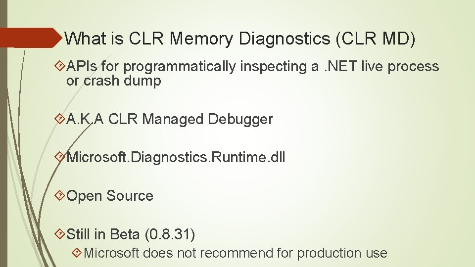 What is CLR Memory Diagnostics (CLR MD) APIs for programmatically inspecting a. NET live