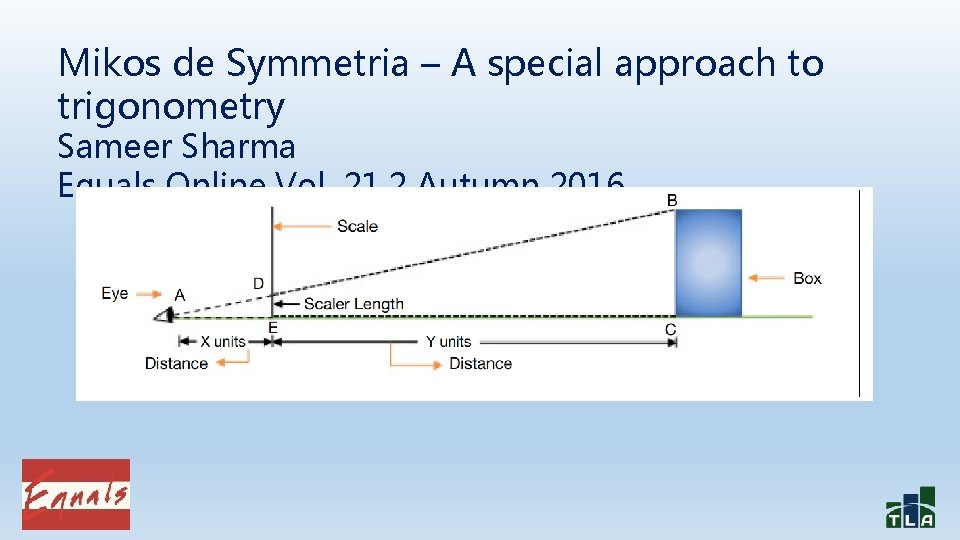 Mikos de Symmetria – A special approach to trigonometry Sameer Sharma Equals Online Vol.