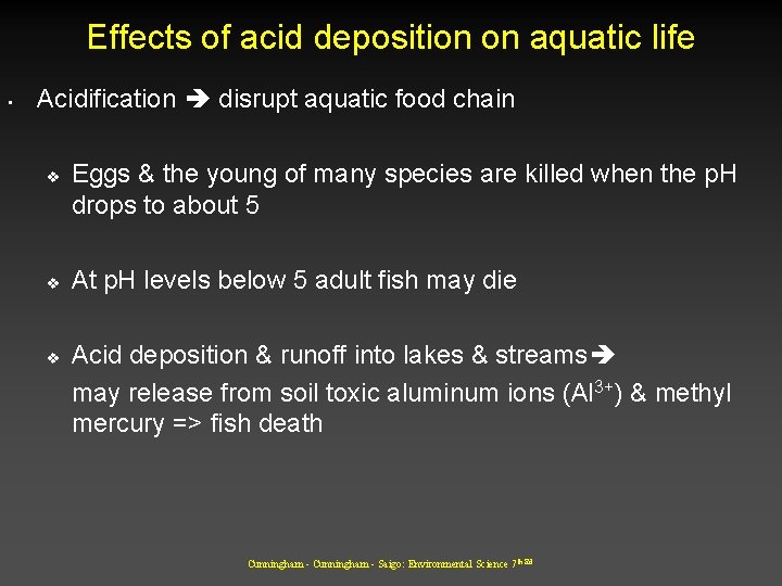 Effects of acid deposition on aquatic life • Acidification disrupt aquatic food chain v