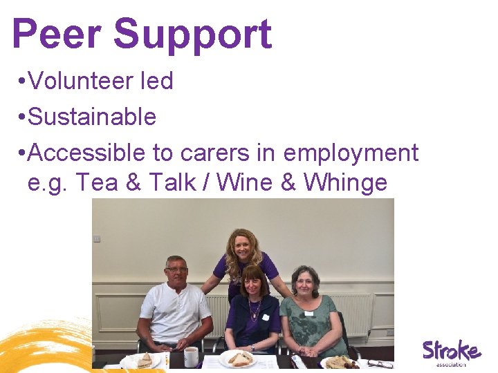 Peer Support • Volunteer led • Sustainable • Accessible to carers in employment e. Peer Support • Volunteer led • Sustainable • Accessible to carers in employment e.