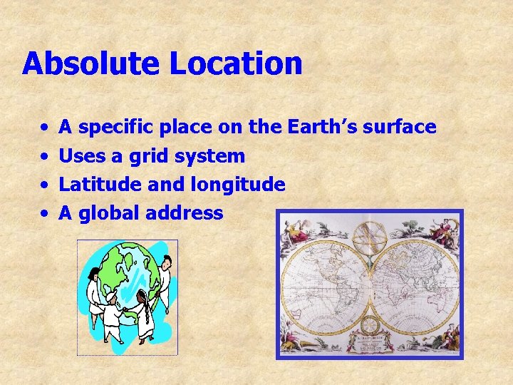 Absolute Location • • A specific place on the Earth’s surface Uses a grid