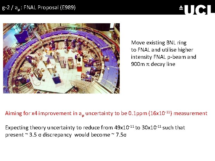 g-2 / aμ : FNAL Proposal (E 989) Move existing BNL ring to FNAL