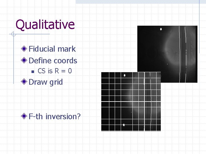 Qualitative Fiducial mark Define coords n CS is R = 0 Draw grid F-th