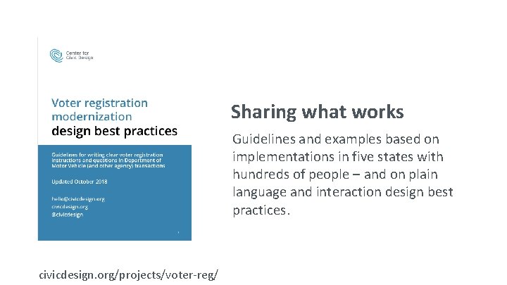 Sharing what works Guidelines and examples based on implementations in five states with hundreds