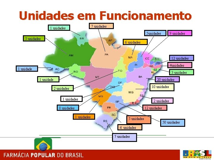 Unidades em Funcionamento 7 unidades 1 unidades 5 unidades 9 unidades 6 unidades 12