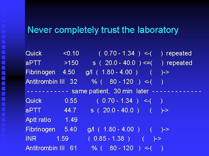 Never completely trust the laboratory Quick <0. 10 ( 0. 70 - 1. 34