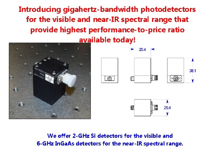 Introducing gigahertz-bandwidth photodetectors for the visible and near-IR spectral range that provide highest performance-to-price