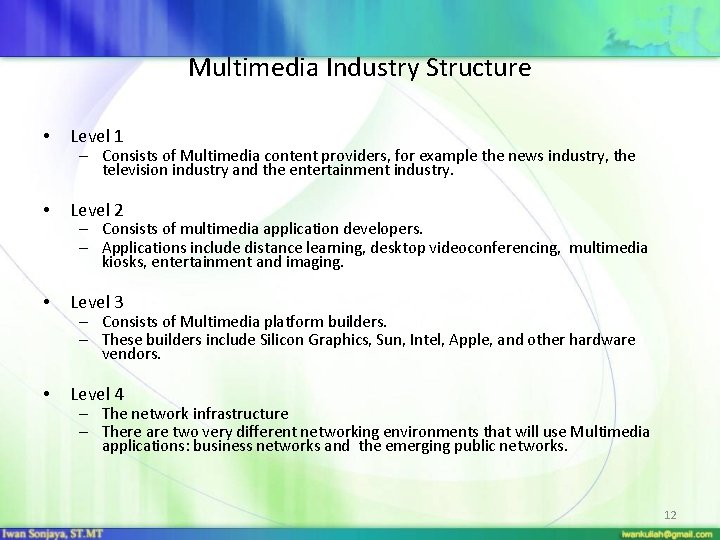 Multimedia Industry Structure • Level 1 • Level 2 • Level 3 • Level