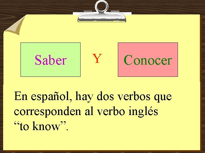Saber Y Conocer En español, hay dos verbos que corresponden al verbo inglés “to