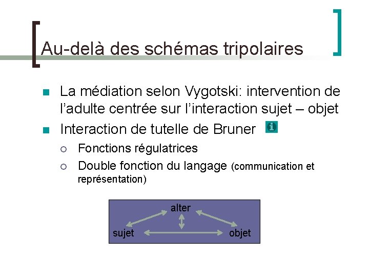 Au-delà des schémas tripolaires La médiation selon Vygotski: intervention de l’adulte centrée sur l’interaction