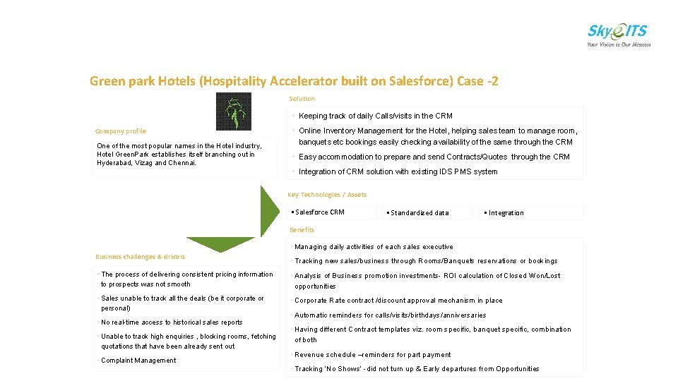 Green park Hotels (Hospitality Accelerator built on Salesforce) Case -2 Solution • Keeping track