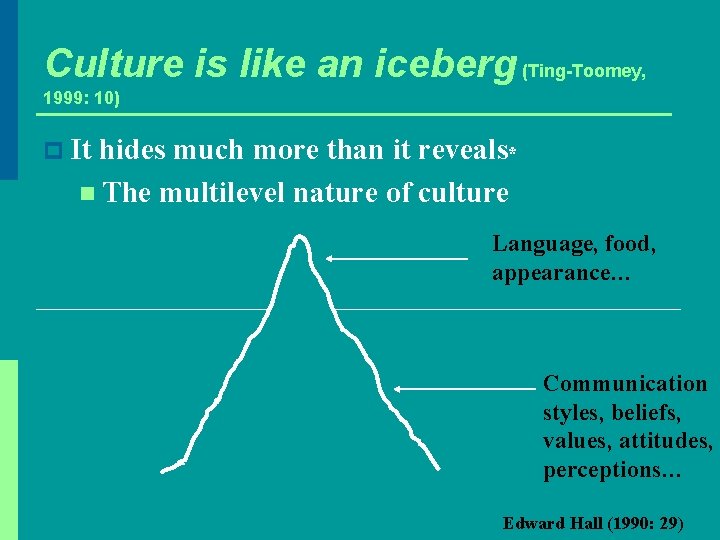 Culture is like an iceberg (Ting-Toomey, 1999: 10) p It hides much more than Culture is like an iceberg (Ting-Toomey, 1999: 10) p It hides much more than