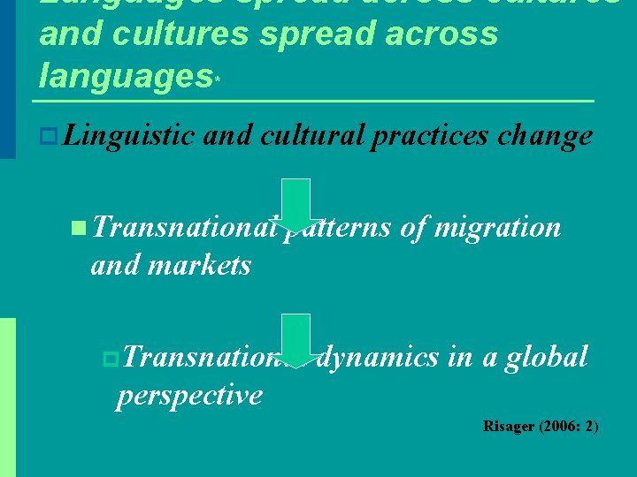 Languages spread across cultures and cultures spread across languages* p Linguistic and cultural practices