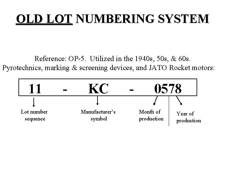 OLD LOT NUMBERING SYSTEM Reference: OP-5. Utilized in the 1940 s, 50 s, &