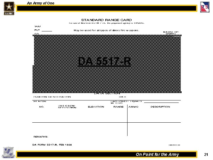 An Army of One DA 5517 -R On Point for the Army 21 