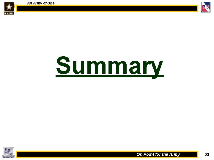 An Army of One Summary On Point for the Army 23 