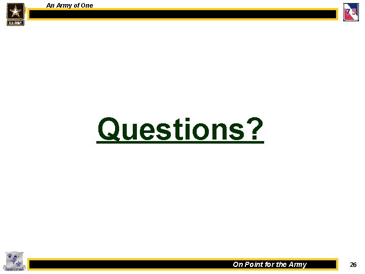 An Army of One Questions? On Point for the Army 26 