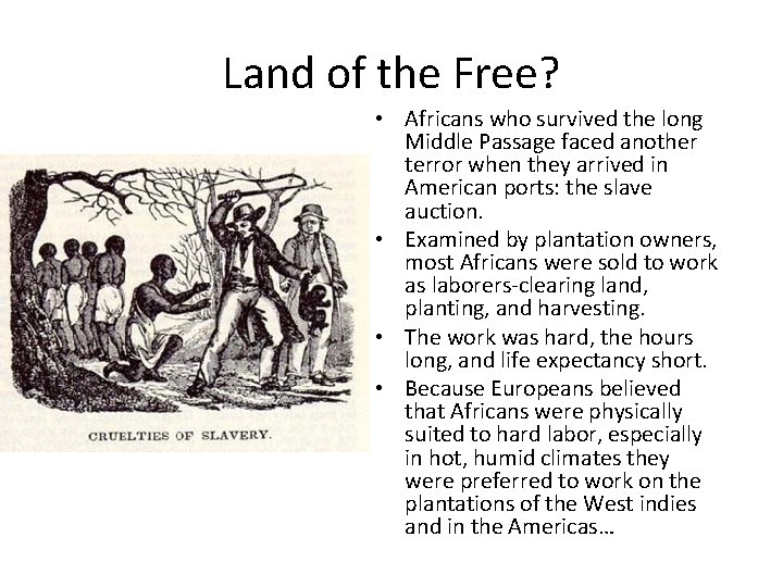 Land of the Free? • Africans who survived the long Middle Passage faced another