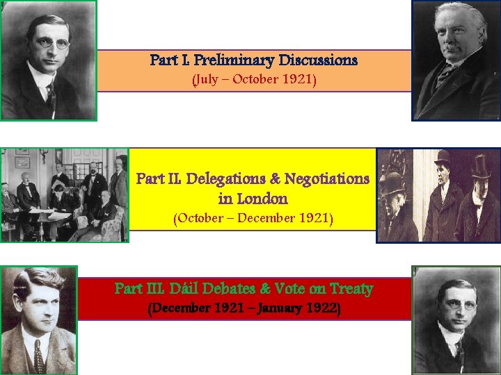 Part I: Preliminary Discussions (July – October 1921) Part II: Delegations & Negotiations in