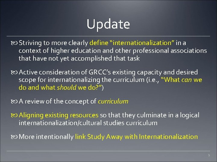 Update Striving to more clearly define “internationalization” in a context of higher education and