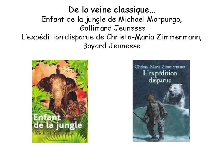 De la veine classique… Enfant de la jungle de Michael Morpurgo, Gallimard Jeunesse L’expédition