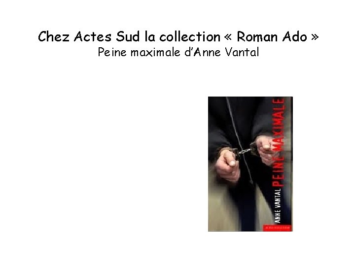 Chez Actes Sud la collection « Roman Ado » Peine maximale d’Anne Vantal 