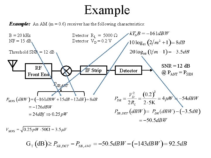 Example: An AM (m = 0. 6) receiver has the following characteristics: Detector RL