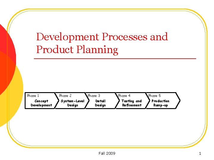 Development Processes and Product Planning Phase 1 Concept Development Phase 2 Phase 3 System-Level