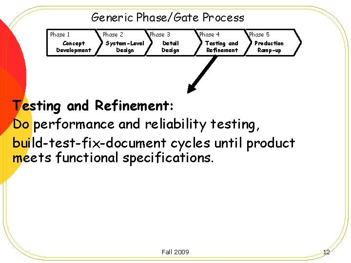 Generic Phase/Gate Process Phase 1 Concept Development Phase 2 System-Level Design Phase 3 Detail