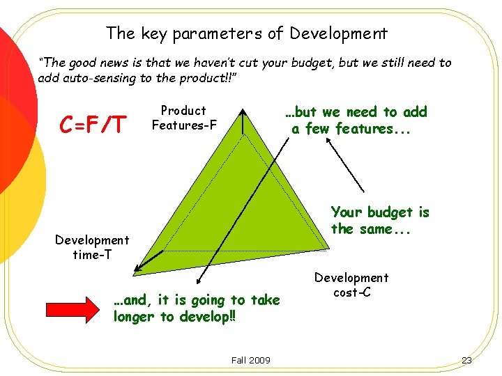 The key parameters of Development “The good news is that we haven’t cut your