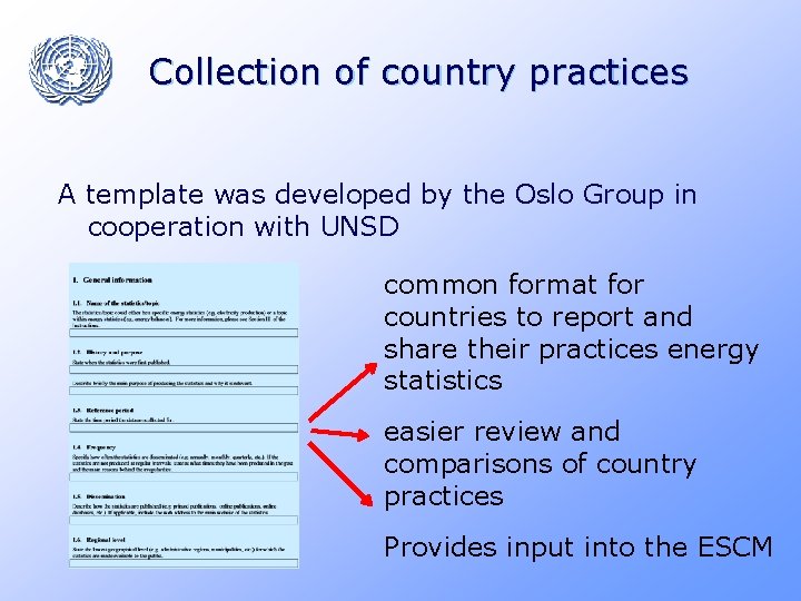 Collection of country practices A template was developed by the Oslo Group in cooperation
