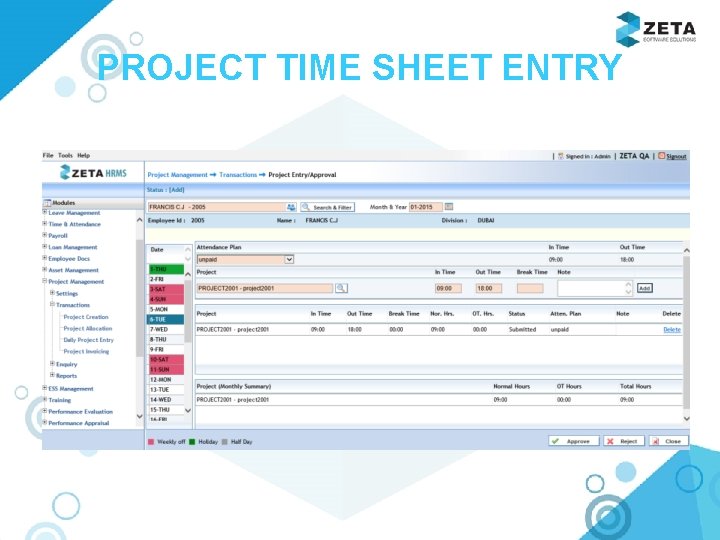 PROJECT TIME SHEET ENTRY 
