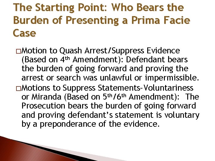 The Starting Point: Who Bears the Burden of Presenting a Prima Facie Case �