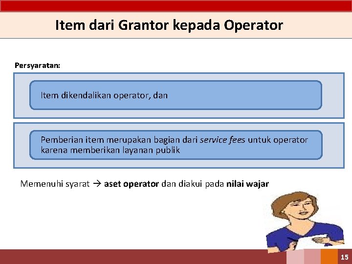 Item dari Grantor kepada Operator Persyaratan: Item dikendalikan operator, dan Pemberian item merupakan bagian